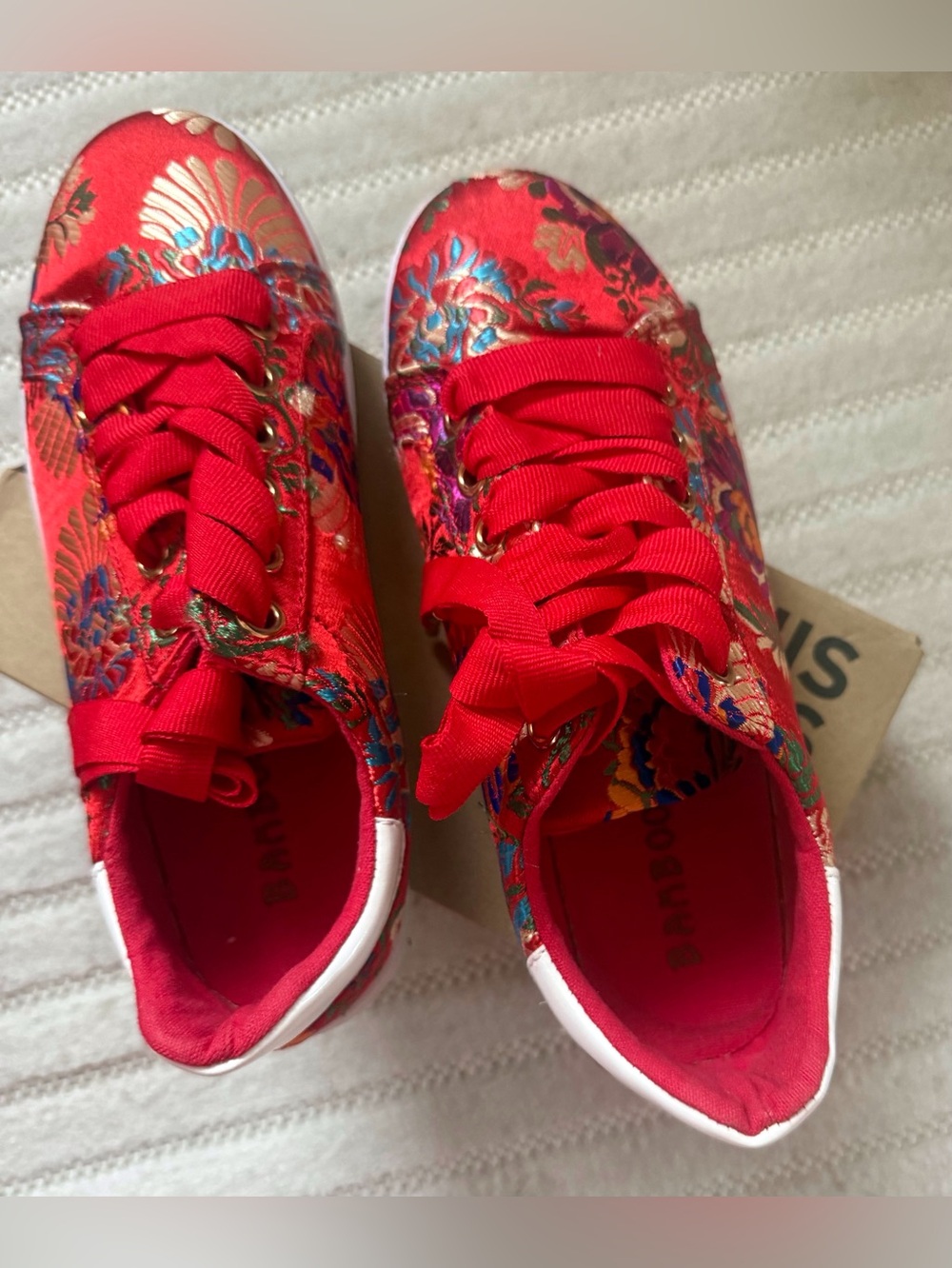 Floral Red Satin Sneakers - Women size 7/37